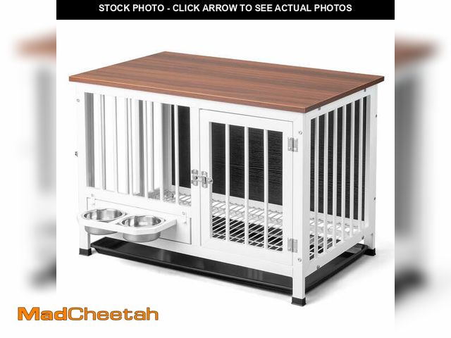 Lot 74-12678793 - Ktaxon 31in Dog Crate Furniture with 360Â° Rotating Feeder &amp; Removable Tray, Heavy Duty Pet End ...