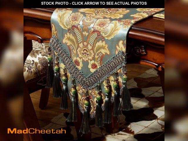 Lot 74-13710250 - NYSMXF Extra Luxury Velvet Blue Table Runner 90 Inches Long with Vintage Damask Jacquard Design for ...