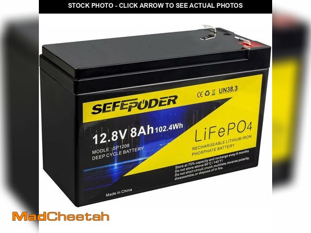 Lot 74-10949291 - SEFEPODER 12V 8Ah LiFePO4 Lithium Deep Cycle Battery, 2000+ Cycles Rechargeable Battery for Solar/Wi...