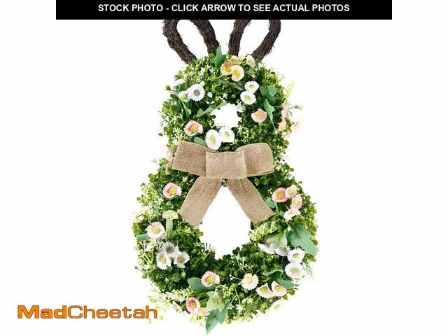 Lot 74-13629946 - Sggvecsy 24 Inch Easter Bunny Wreath Spring Bunny Shaped Artificial Flower with Greenery Colorful Da...