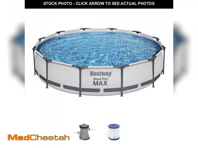 Lot 74-12124519 - Bestway Steel Pro MAX 12 Foot x 30 Inch Round Metal Frame Above Ground Outdoor Backyard Swimming Poo...