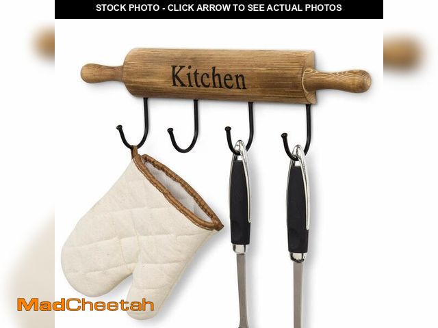 Lot 74-12703981 - MyGift Rustic Burnt Brown Wood Kitchen Hooks for Hanging Cooking Utensils, Coffee Mugs and Hand Towe...