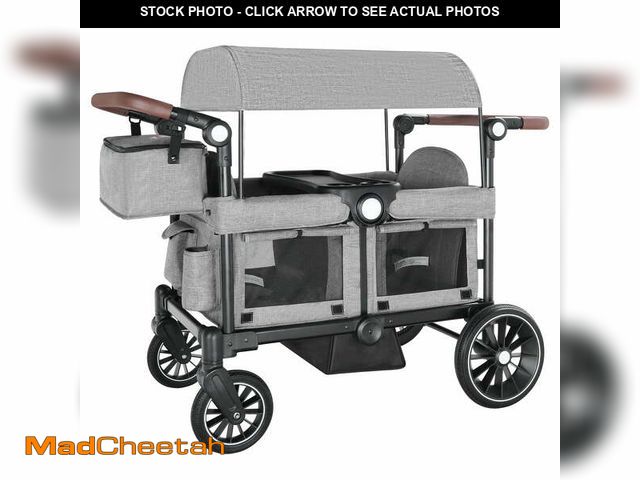 Lot 74-12889483 - AILEEKISS Collapsible Wagon Stroller for 2 Toddlers with Adjustable Canopy, 44 Pounds, Grey - USED