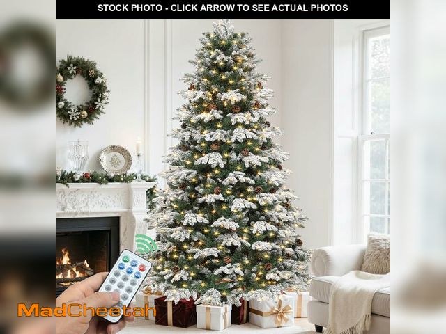 Lot 74-13582852 - YITAHOME 7.5FT Prelit Christmas Tree w/Remote Control, Hinged Artificial Pre-Decorated Tiered Flocke...