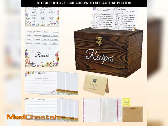 Lot 74-12715700 - OurWarm Wooden Recipe Box with Cards and Dividers, 4x7 Recipe Box to Write in Your Own Recipes, Gift...