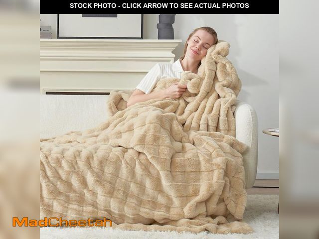 Lot 74-12048518 - Cozy Bliss Fluffy Faux Fur Throw Blanket for Couch,Lightweight Cozy Soft Beige Throw Blankets for So...