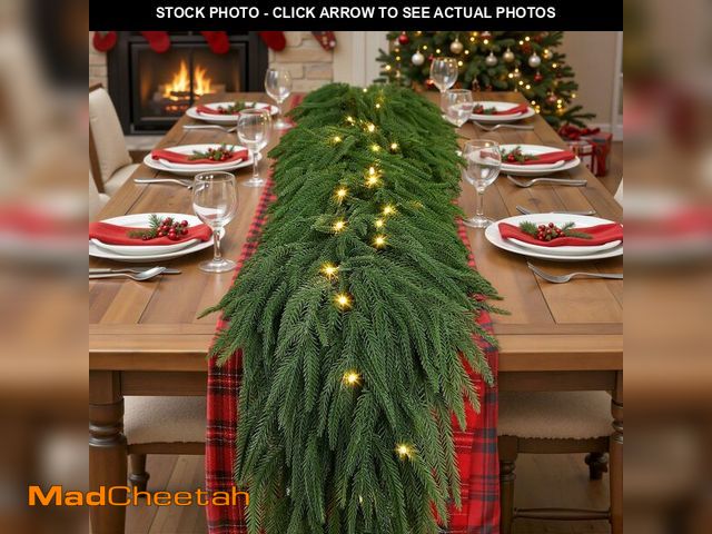 Lot 74-12697371 - 2PSC 9ft Artificial Christmas Garland with Lights, Real Touch Norfolk Pine Garland Green Christmas G...