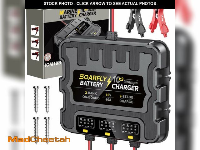 Lot 74-14143647 - 3 Bank Marine Battery Charger, 12V 30A (10A/Bank) Smart Waterproof Onboard Boat Battery Charger, Bat...