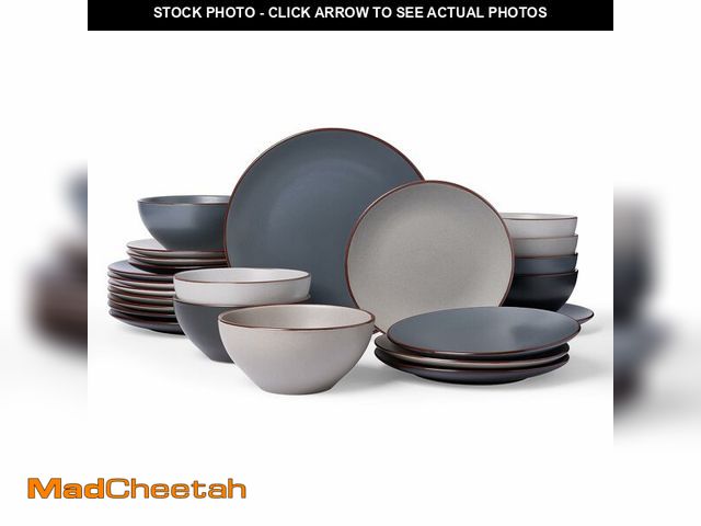 Lot 74-12711745 - Famiware Venus Ceramic Plates and Bowls Sets, Speckled Dinnerware Dish Sets for 8 (24 Pieces) - Micr...