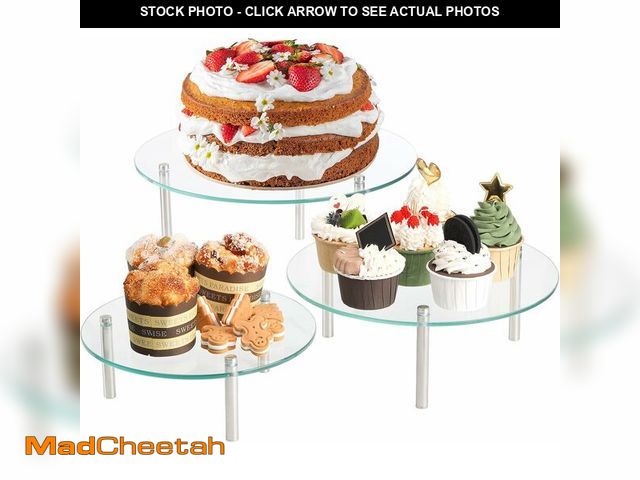 Lot 74-12327031 - Hacaroa 3 Pcs Tempered Glass Cupcake Stands for Party, 9,11,12.6 Inch Round Food Display Stand Clear...