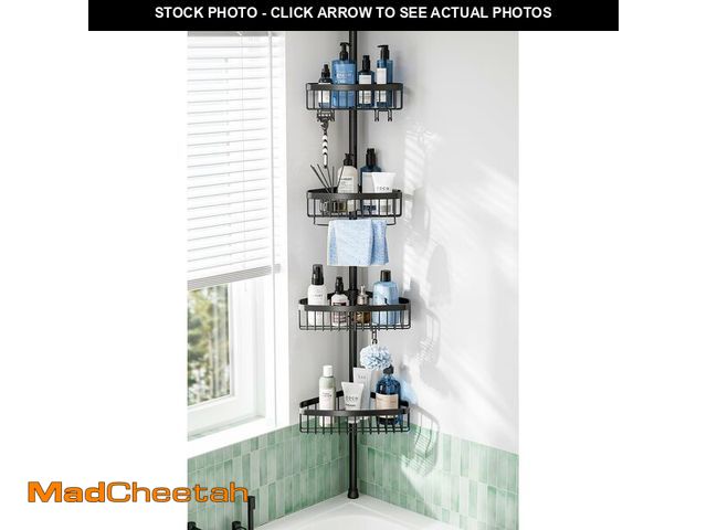 Lot 74-12555631 - Corner Shower Caddy Tension Pole: Adjustable Rustproof 4-Tier Inside Bathroom Organizer - 47-121 inc...