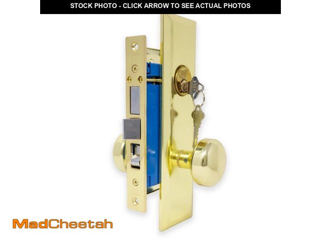 Lot 74-12465311 - Premier Lock Brass Mortise Entry Right Hand Lock Set with 2.5 in. Backset and 2 SC1 Keys - UNUSED