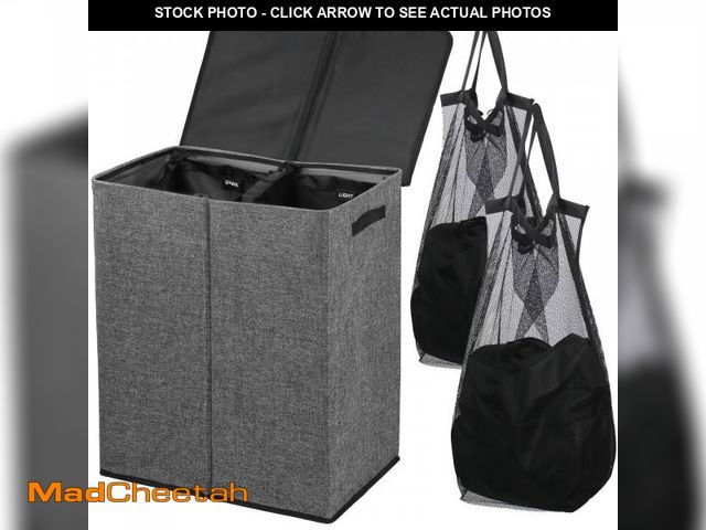 Lot 74-12155143 - Okaka 142L Double Laundry Hamper 2 Compartments with Lid Collapsible for Bedroom, Laundry Room, Clos...