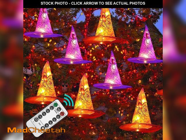 Lot 74-12700929 - FUNPENY Halloween Decoration Lights, 8 PCS Waterproof Hanging Witch Hat with String Lights with Remo...