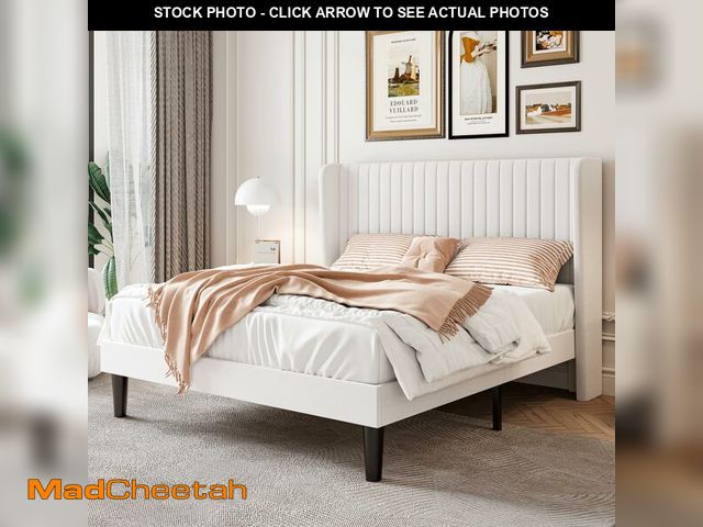 Lot 74-12898504 - SHA CERLIN Queen Size Velvet Bed Frame with Vertical Channel Tufted Wingback Headboard, Upholstered ...