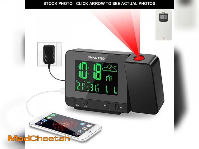 Lot 74-12442389 - SMARTRO SC31B Digital Projection Alarm Clock with Weather Station, Indoor Outdoor Thermometer for Be...