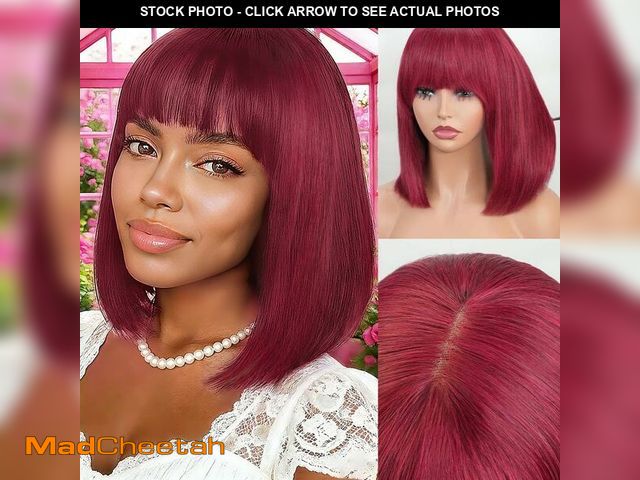 Lot 74-13765126 - YYAD Bob Wig with Bangs Human Hair 210 Density Short Glueless Wigs Ready to Go Straight Bob Bangs Wi...