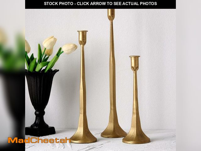 Lot 74-12971204 - Denique Iron Taper Candle Holder Set of 3, Gold Candlestick Holders Decorative Candle Stand, Tapered...