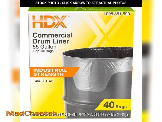 Lot 74-12659562 - HDX 55 Gal. Clear Heavy-Duty Trash Bags Flap Tie Drum Liner (40-Count) - UNUSED