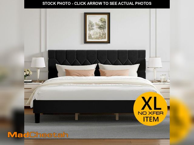 Lot 74-12787462 - (MISSING HARDWARE) Novilla King Size Bed Frame, King Bed Frame and Headboard, Velvet Upholstered Pul...