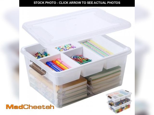 Lot 74-12117730 - MACOPRO 17 QT Plastic Storage Box with Removable Tray Craft Organizers and Storage Clear Storage Con...