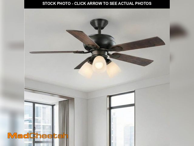 Lot 74-14289089 - Hampton Bay Riley 44 in. Indoor LED Bronze Dry Rated Downrod Ceiling Fan with 5 Reversible Blades, L...