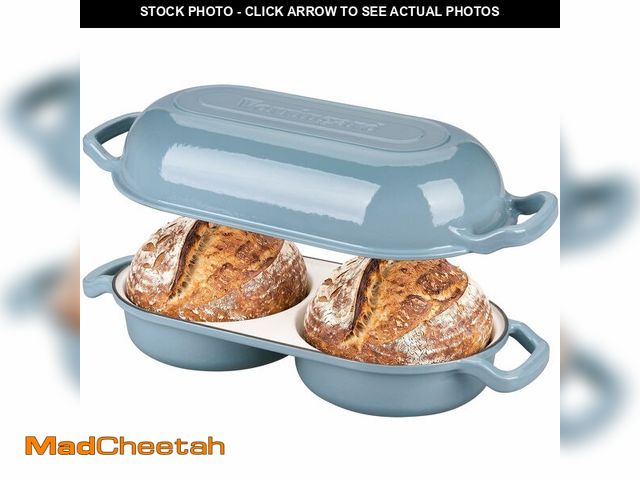 Lot 74-14341263 - VORRINGARD Enameled Cast Iron Double Dutch Oven with Lid, Dual Round Loaf Pan, Bread pan for Homemad...