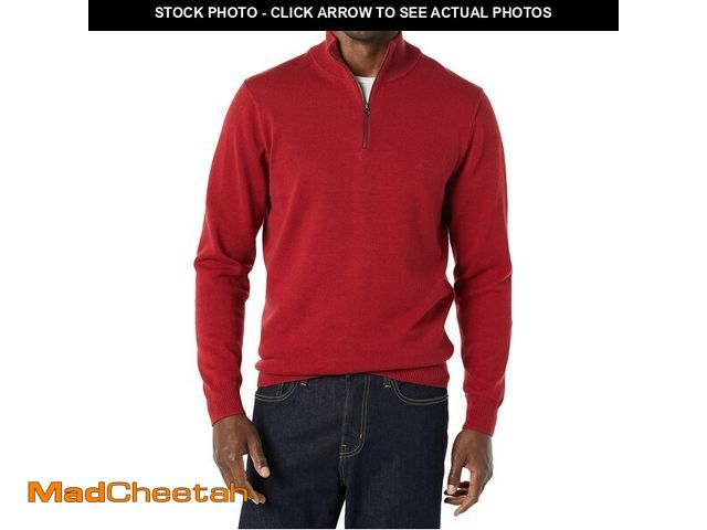 Lot 74-13624474 - Essentials Men's 100% Cotton Quarter-Zip Sweater, Red, X-Large - UNUSED