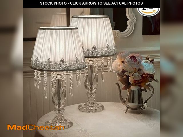 Lot 74-13698221 - Moooni Modern Bedside Crystal Table Lamp with Ruched Fabric Lampshade Elegant Plug-in Crystal Chande...