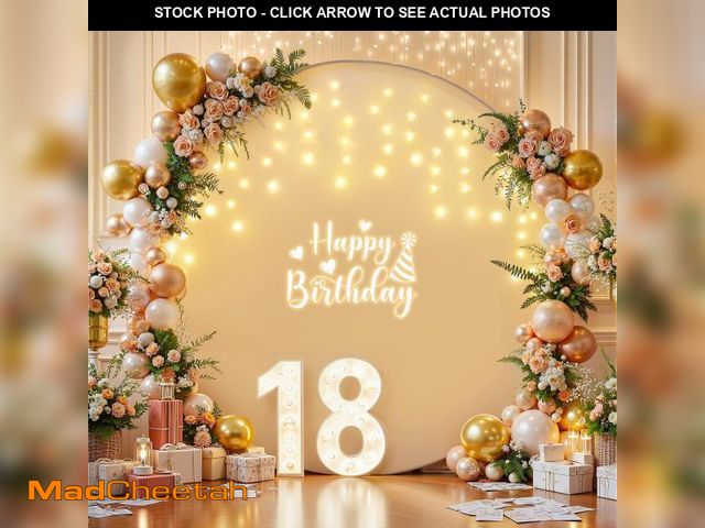 Lot 74-12302760 - 6.6 ft White Round Backdrop Cover with Lights Circle Wedding Arch Backdrop Cover with Fairy Lights f...