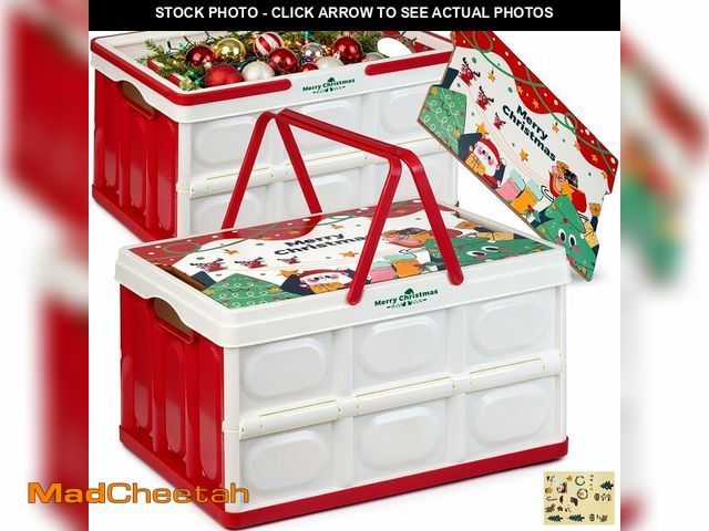 Lot 74-14284521 - MBJRFU Storage Box 50L 2 Pack, Foldable Storage Box with Wood Lid &amp; Handles, Includes Christmas ...