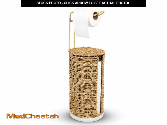 Lot 74-14267274 - Freestanding Wicker Toilet Paper Holder with Lid, 3 Rolls of Toilet Tissue Storage, Rattan Handmade ...