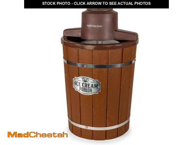 Lot 74-14560797 - Nostalgia Vintage 6 Qt. Brown Dark Wood Bucket Electric Ice Cream Maker ICMP600WD - USED