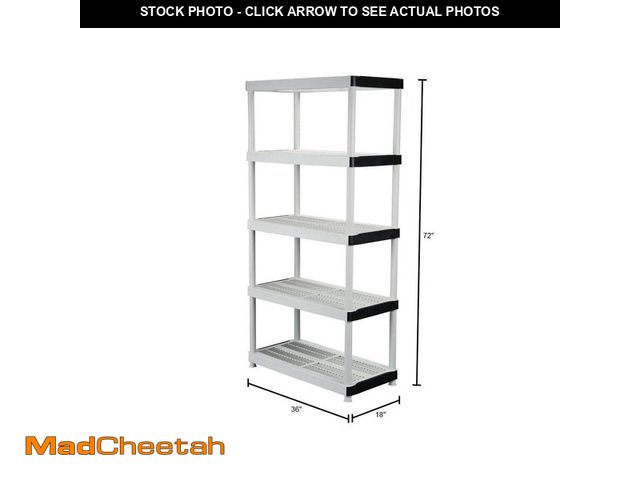 Lot 74-14355885 - HDX 5-Tier Easy Assembly Multi-purpose Plastic Garage Storage Shelving Unit in Gray (36 in. W x 24 i...