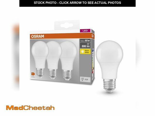 Lot 74-14430141 - OSRAM Base Classic A 60 FR LED Bulb with E27 Socket, Bulb, Pack of 3, 8.5 W, 806 lm, 2700 K, Warm Wh...