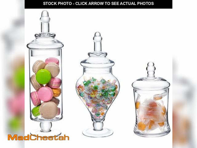 Lot 74-13952643 - MyGift Clear Glass Apothecary Jars with Lid, Decorative Footed Vase, Candy Buffet Containers Set of ...