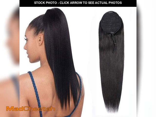 Lot 74-14206122 - Annora Human Hair Ponytail Extension Straight Drawstring Ponytail Extension Natural Black for Women ...