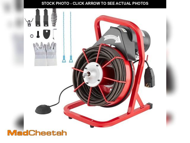 Lot 74-12892683 - VEVOR Electric Drain Auger 75 ft. x 1/2 in. Drain Cleaner Machine 370- Watt w/ Cutters Glove Sewer S...