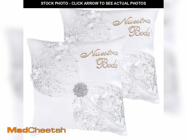 Lot 74-12708016 - 1 Pair of Wedding Kneeling Pillow Covers, 16X16 Inch Embroidered Nuestra Boda Kneeling Pillow, Satin...