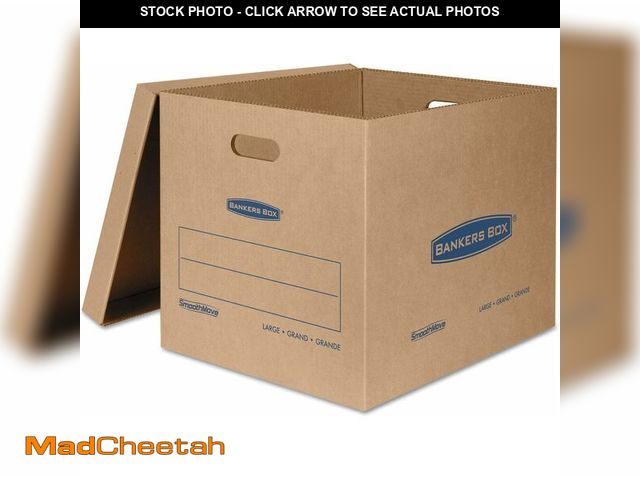 Lot 74-13382162 - Bankers Box Large Classic Moving Box 5 Pack, Reinforced Handles, Tape-Free Assembly, Box with Lid, 2...