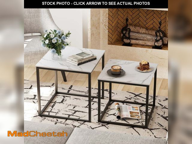 Lot 74-12779713 - Coffee Table Set of 2, Modern Glass Nesting Table, Metal Frame Square Center Table Set, Side Tables,...