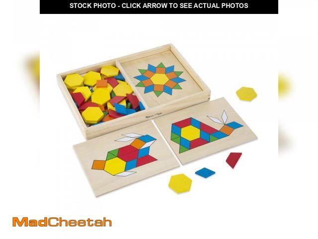 Lot 74-12439326 - Melissa &amp; Doug Pattern Blocks and Boards - Classic Toy With 120 Solid Wood Shapes and 5 Double-S...