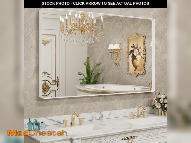 Lot 74-13696875 - LOAAO 55x30 Inch White Metal Framed Bathroom Mirror for Wall, White Bathroom Vanity Mirror Farmhouse...