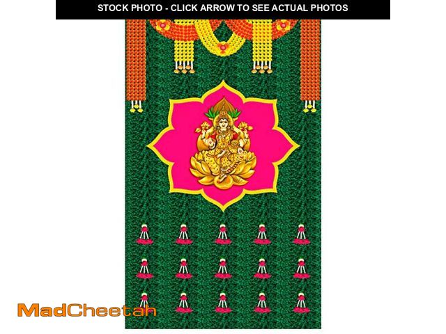 Lot 74-12220450 - SATVIK 8x5ft. Fabric Backdrop for Pooja Pujan Decor Lakshmi/Laxmi Idol Marigold Garland Print Indian...