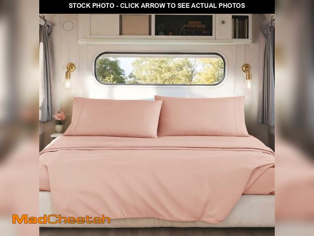 Lot 74-12218882 - Nestl Blush Pink Short Queen Sheets for RV, Hotel Luxury RV Queen Sheets Set, 4 Piece Fitted Bed She...