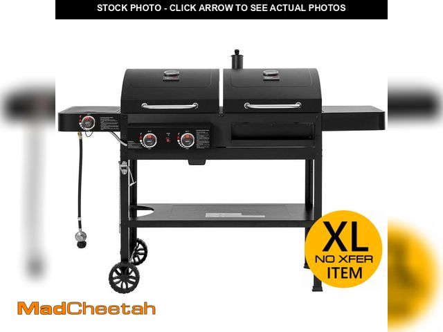 Lot 74-14345376 - Royal Gourmet 2-Burner Propane Gas and Charcoal Combo Grill with Side Burner in Black, Dual Fuel Gri...