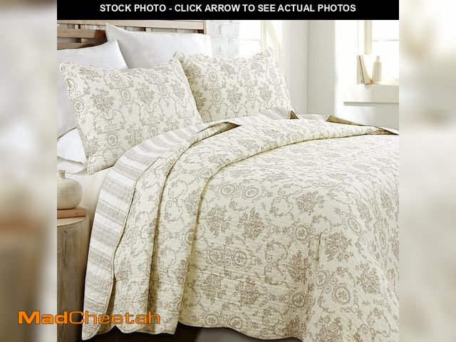 Lot 74-14067176 - Cozy Line Home Fashions 100% Cotton French Country Medallion Vintage Floral Stripe Scalloped 3 Piece...