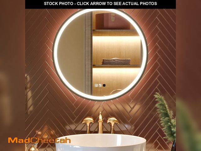 Lot 74-13835891 - GANPE LED Sensor Mirror, Round Human Body Induction, Black Framed Vanity Mirror, Illuminated Dimmabl...