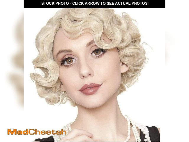Lot 74-12702380 - Kaneles Short Blonde Curly Wig Finger Wave Synthetic Hair for Women 1920s Halloween Cosplay Costume ...