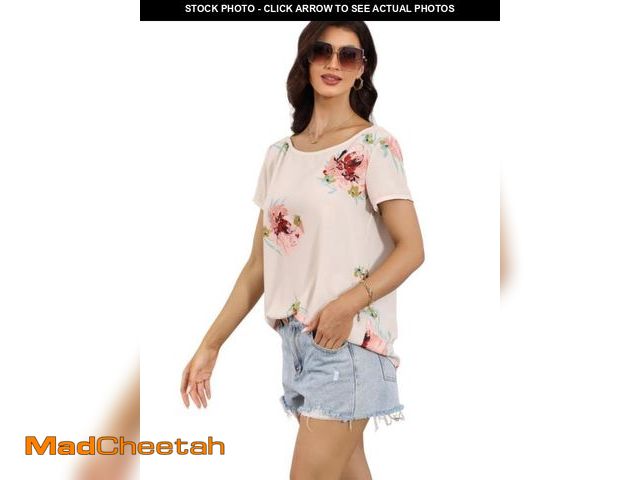 Lot 74-12374742 - Short Sleeve Shirt for Women Summer Tops Dressy Casual Crewneck Print Blouse Slim Fit(XL,redpeony) -...
